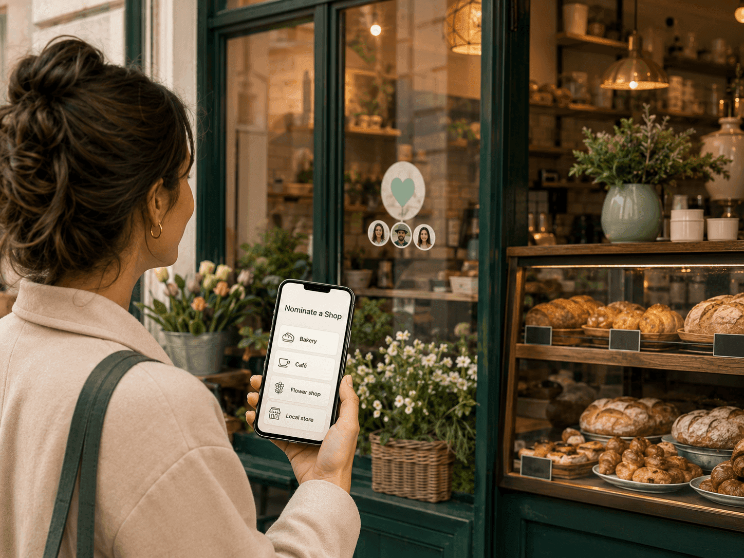 Customer using a phone to nominate a local shop for Salo.